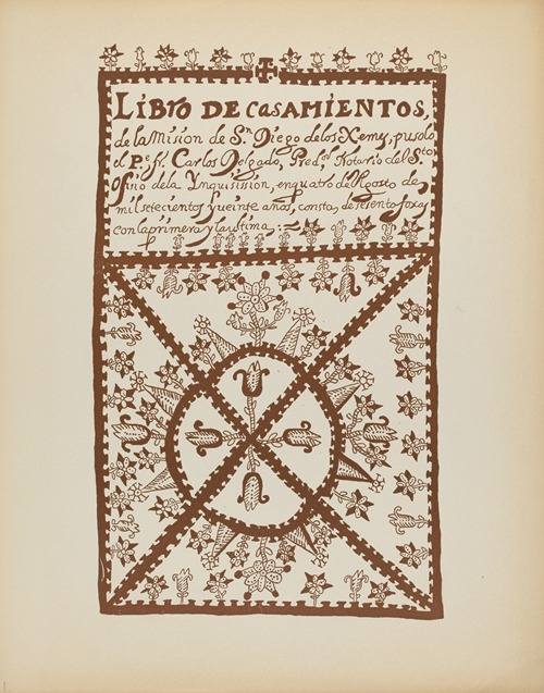 Plate 1 – Jemez Book of Marriages – From Portfolio Spanish Colonial Designs of New Mexico
