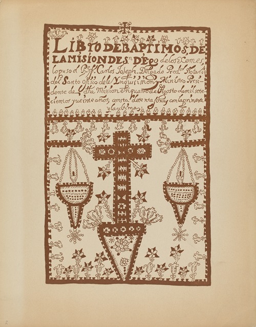 Plate 2 – Jemez Book of Baptisms – From Portfolio Spanish Colonial Designs of New Mexico