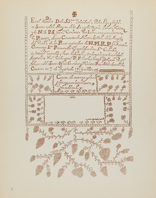 Plate 3 – Pecos Book of Visitations – From Portfolio Spanish Colonial Designs of New Mexico