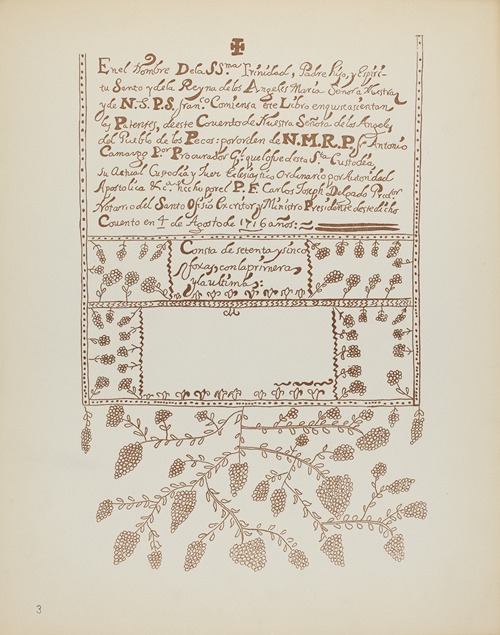 Plate 3 – Pecos Book of Visitations – From Portfolio Spanish Colonial Designs of New Mexico