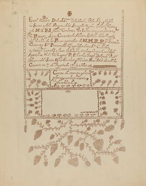 Plate 3 – Pecos Book of Visitations – From Portfolio Spanish Colonial Designs of New Mexico
