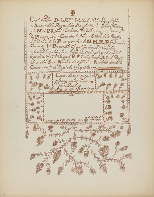 Plate 3 – Pecos Book of Visitations – From Portfolio Spanish Colonial Designs of New Mexico