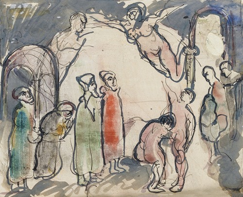 Figurkomposition, muligvis skitse til eller studie efter et af kunstnerens malerier