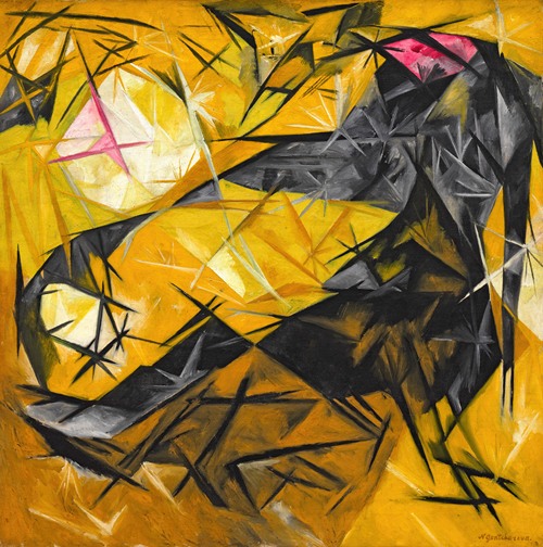 Cats (rayist percep.[tion] in rose, black, and yellow)