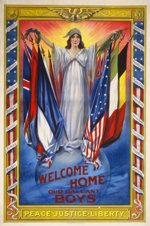 Welcome home our gallant boys Peace, justice, liberty (1918)