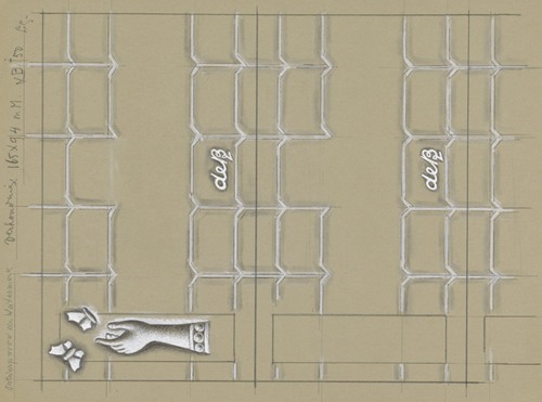 Ontwerp voor een watermerk van een bankbiljet; een hand met twee vlinders