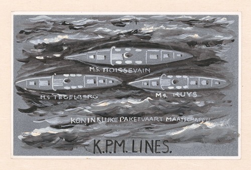 Ontwerp voor vignet van de Koninklijke Paketvaart Maatschappij, K.P.M. Lines