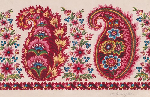 Textile Design with Paisley Motifs and Garlands of Berry Sprays and Stylized Flowers (mid-19th century)