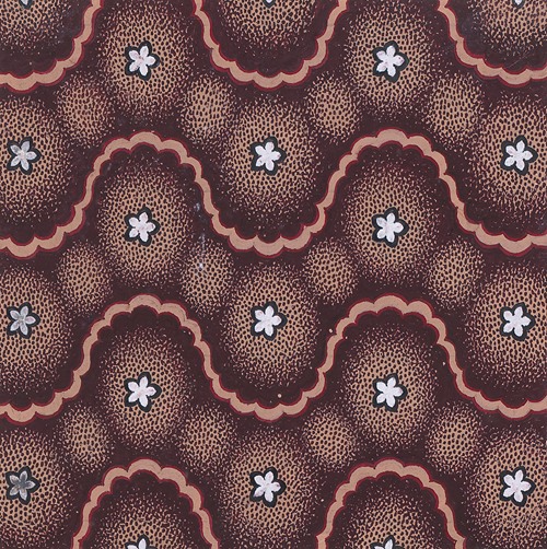 Textile Design with Undulating Horizontal Strips of Rosettes Framed by Undulating Horizontal Ribbon Strips