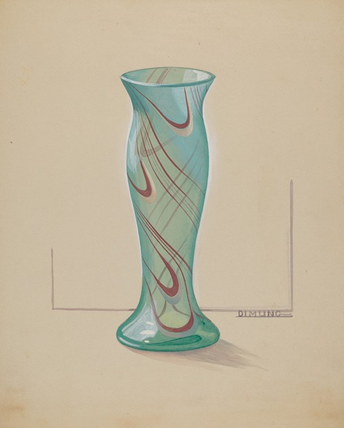 Vase (Green with Red Swirl)