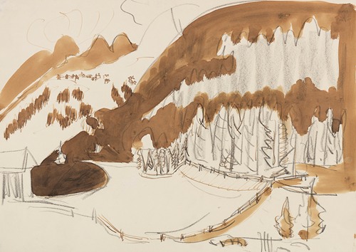 Landschaft bei Davos (Berglandschaft im Winter, Bewaldete Berglandschaft)
