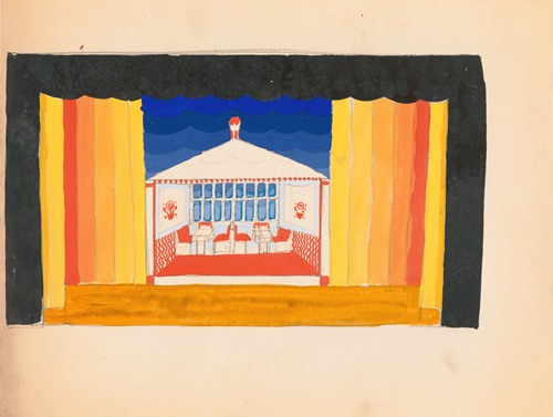 Designs for theater with black-framed proscenium and boldly colored settings.] [Study for stage light wall decoration, possibly for Caf ̌Crillon (277 Park Avenue)