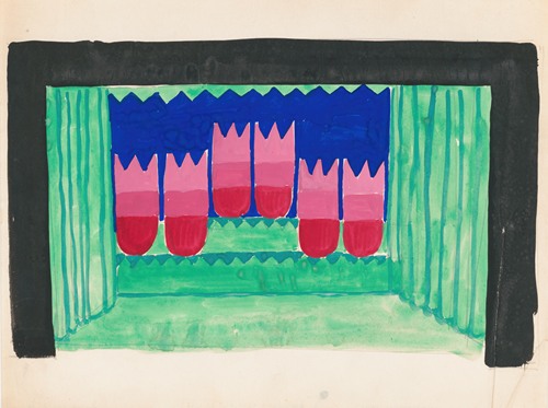 Designs for theater with black-framed proscenium and boldly colored settings.] [Study for stage light wall decoration, possibly for Caf ̌Crillon (277 Park Avenue)…..