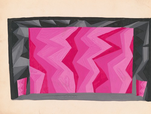 Designs for theater with black-framed proscenium and boldly colored settings.] [Study for stage light wall decoration, possibly for Caf ̌Crillon (277 Park Avenue)