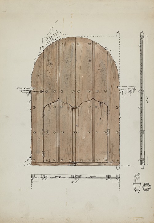 Restoration Drawing of Original Needle’s Eye Doors, Formerly Main Entrance Doors of