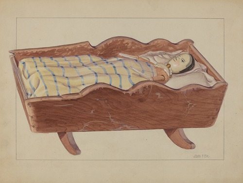 Pa. German Cradle with Doll & Coverlet
