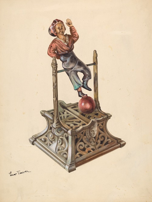 Metal Toy Bank – Boy on Bar