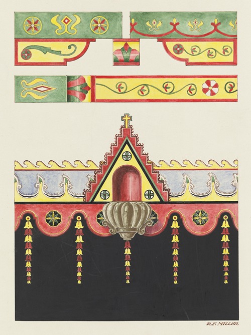 Wall and Ceiling Decorations, and Holy Water Font; Restoration Drawing