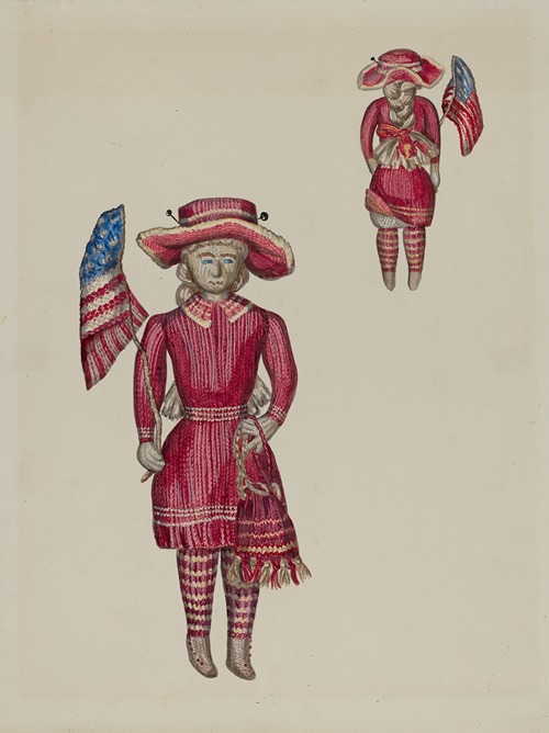 Knitted Doll with Flag