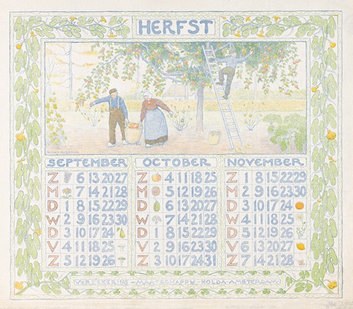 Kalenderblad voor herfst 1904 van de Verzekering-Maatschappij Holda in Amsterdam