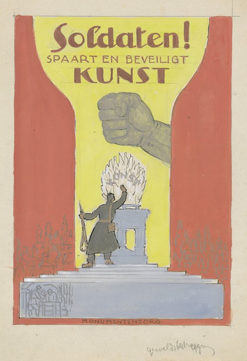 Ontwerp affiche voor propaganda kunstbescherming in het leger