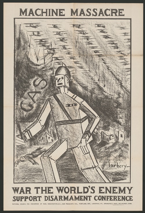Machine massacre. War the world’s enemy. Support disarmament conference