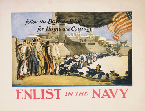 Enlist in the Navy follow the boys in blue for home and country