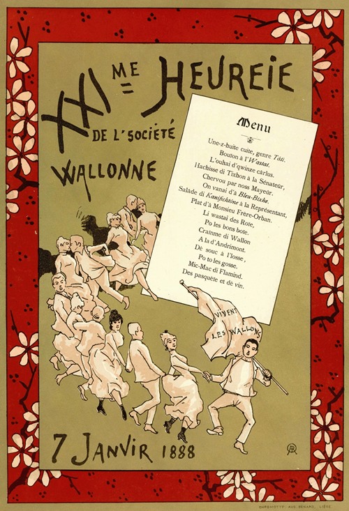 XXIIème Heureie de l’Société wallonne. Menu du vingt-et-unième banquet de la Société de langue et de littérature wallonnes du 7 janvier 1888