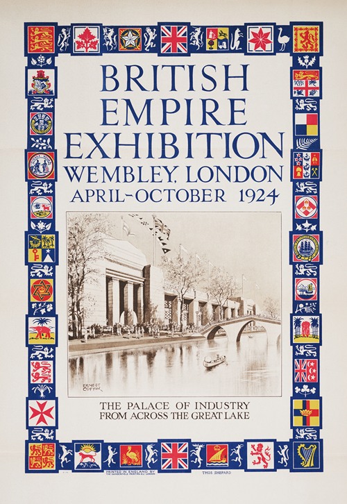 British Empire Exhibition, Wembley, London, April-October 1924; The Palace of industry from across the great lake