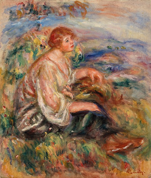 Allée Dans Un Bois, Femme Avec Enfant Dans Les Bras by Pierre-Auguste  Renoir - Artvee