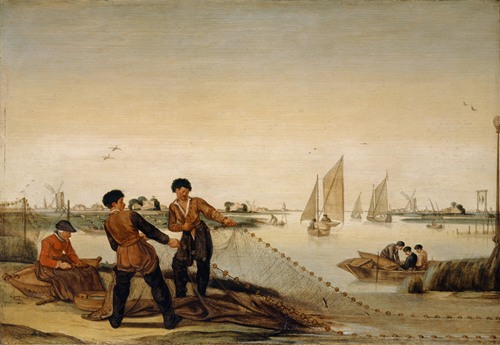 Two Fishermen Pulling Their Net Ashore