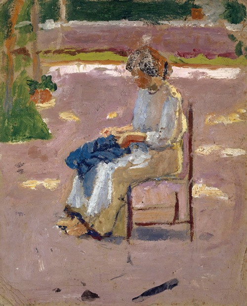 Woman Sewing Outside