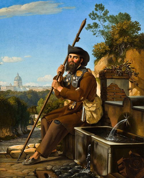 A Pilgrim Sitting By A Fountain In The Via Dell’ Arco Scuro, Rome