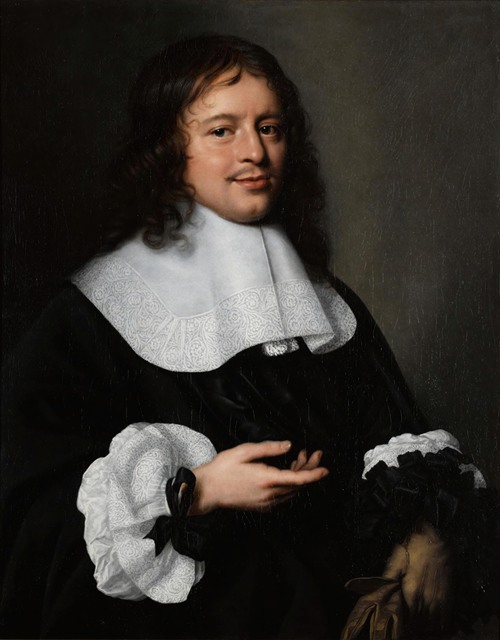 A Portrait Of A Gentleman, Half-Length, With A White Collar And Cuffs And Holding A Pair Of Gloves