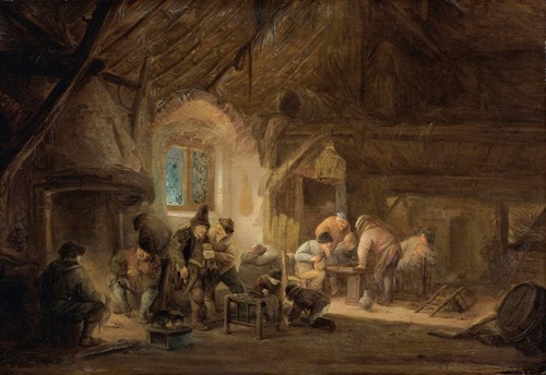Rustic Interior With Peasants Drinking And Gaming