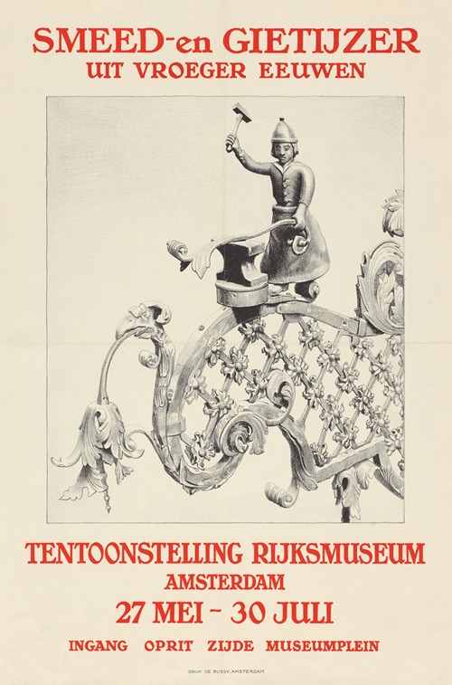 Affiche voor de tentoonstelling ‘Smeed- en gietijzer uit vroeger eeuwen’ in het Rijksmuseum te Amsterdam