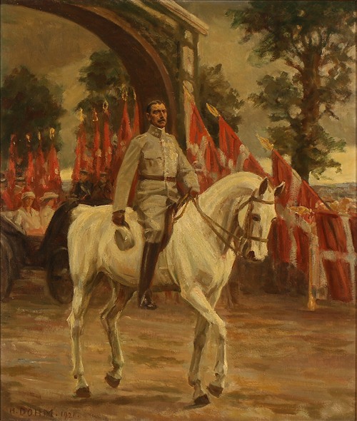 Genforeningen den 10. juli 1920. Kong Christian X rider igennem æresporten ved Frederikhøj