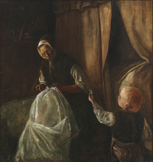 En dreng rækker sin bedstemor en grøn ært (1881)