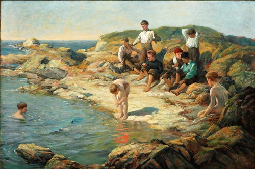 Boys swimming at a rocky coast (1899)