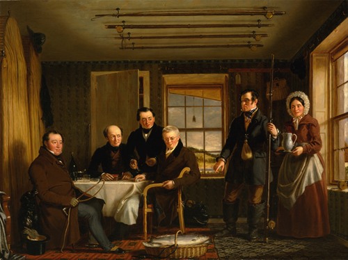 Discussing a Catch of Salmon in a Scottish Fishing-Lodge