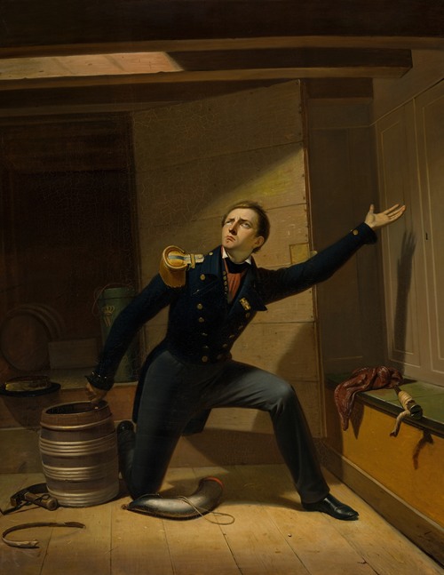 Van Speyk in the gunpowder chamber of the ship