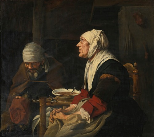 Grace Before Dinner, An Old Couple Seated At a Table