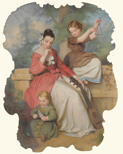 Girl With Two Children Playing Music