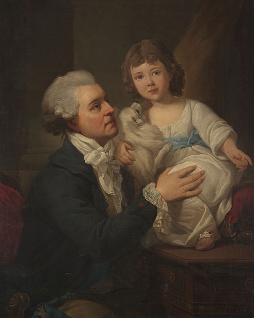 Portrait of Michał Jerzz Wandalin Mniszech (1742–1806) with his daughter Elżbietka (178792–1830) and the dog