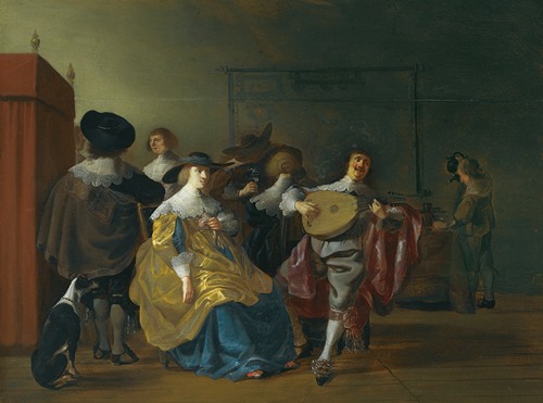 An Interior Scene With An Elegant Company Making Merry