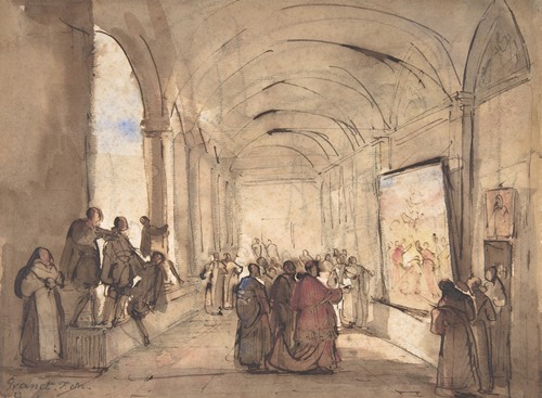 A Cardinal Examining a Painting in a Cloister