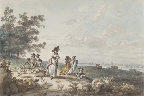 View of London with St. Paul’s in the Distance; Woman and Children with a Baby Carriage