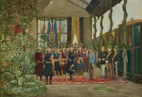 ‘The Emperor Welcomed at the Train Station in Lviv’ from the Series ‘Inspection Trip of Emperor Franz Joseph I Around Galicia in September 1880’
