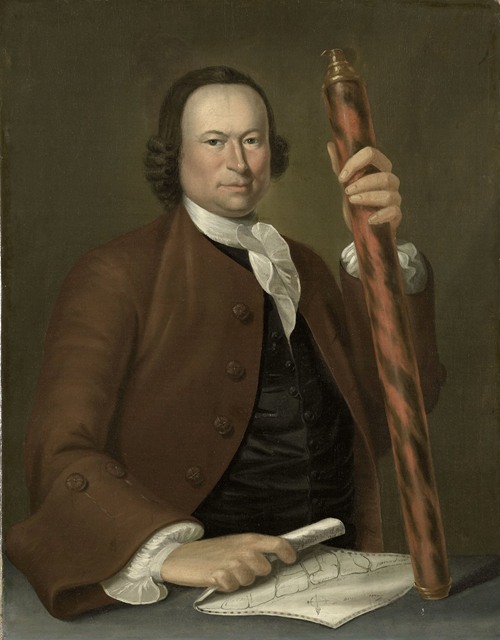 Portrait of an Officer at Sea with Coastal Map and Binoculars in his Hand