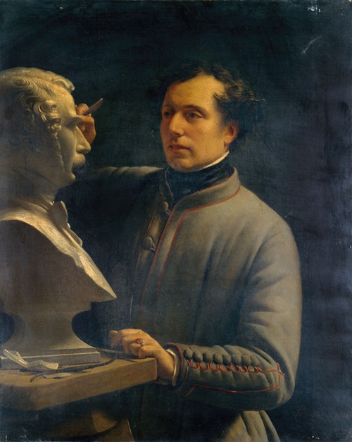 Jean-Pierre Dantan (1800-1869), sculpteur, modelant le buste de Pérignon